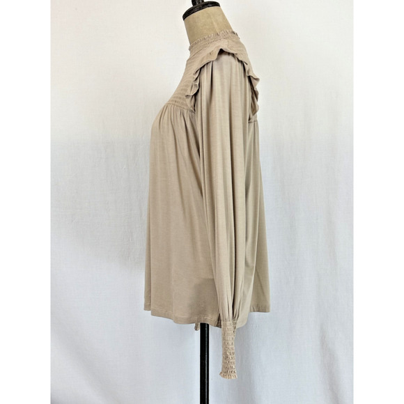 NWT Soya Concept BOUTIQUE Tan Long Sleeve Top w/ Smocking Detail #0429 XS - Picture 2 of 9